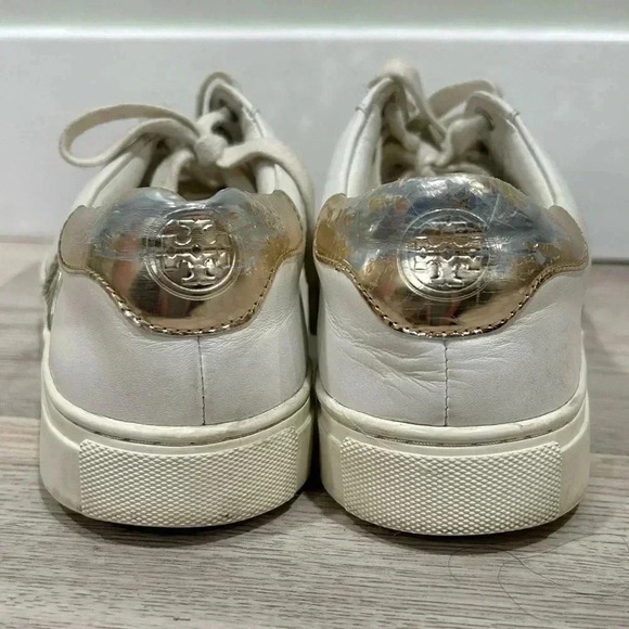 Tory Burch Carter Sequin Leather White Lace Up Casual Shoes Sneakers Size 8 - Picture 3 of 10